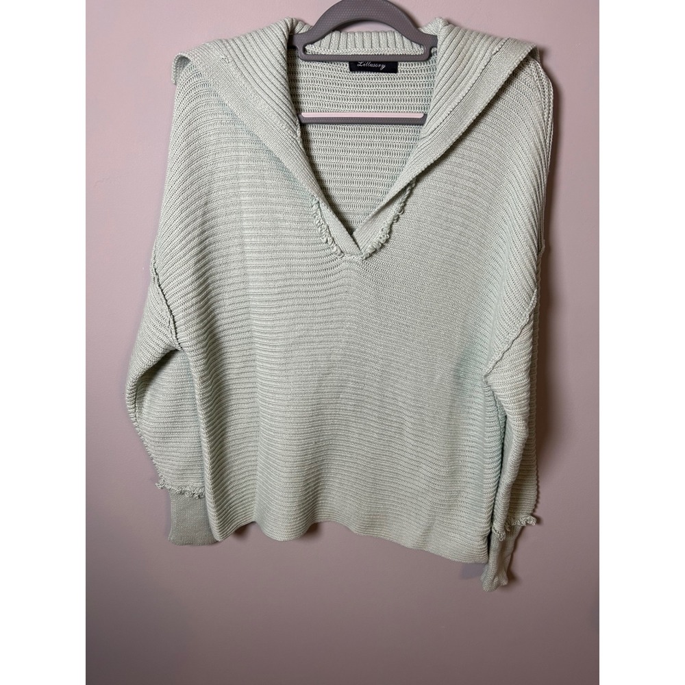 Lillusory Mint Green Oversized Sailor Collar V-Neck Ribbed Sweater Size Large